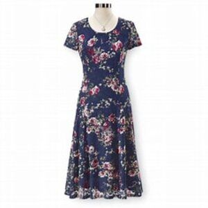 North Style Navy Floral Lace Dress EUC